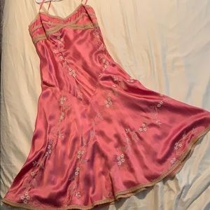 Pink silk Betsey Johnson dress w/ embroidery